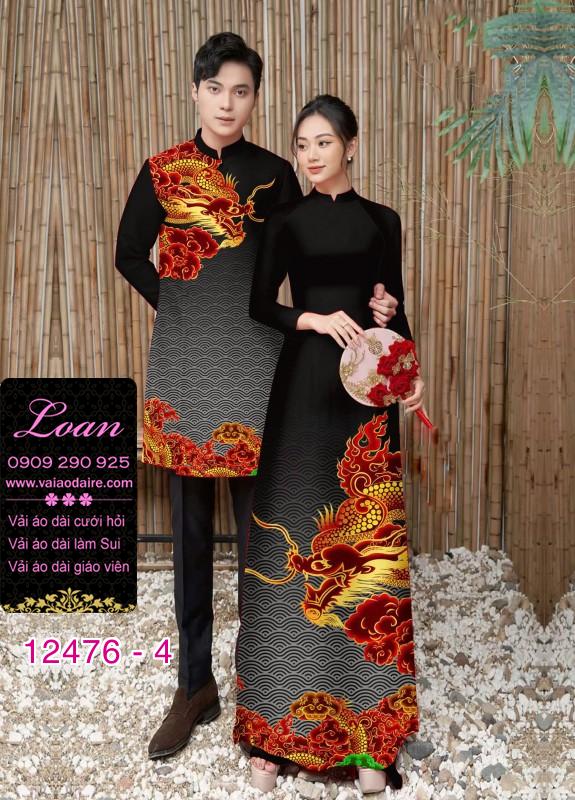 Áo Dài Đôi Nam Nữ  – Họa Tiết Rồng Vàng Mây Đỏ Quý Phái
