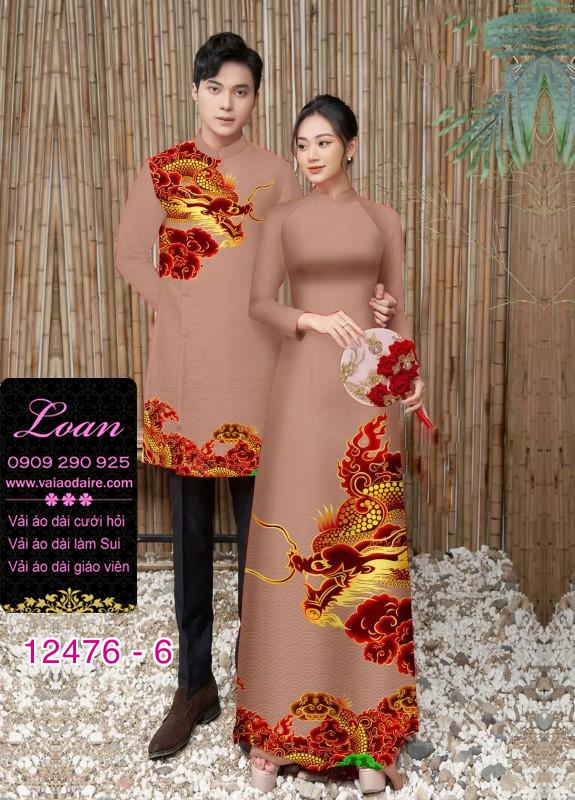 Áo Dài Đôi Nam Nữ  – Họa Tiết Rồng Vàng Mây Đỏ Quý Phái