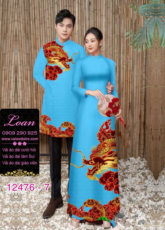 Áo Dài Đôi Nam Nữ  – Họa Tiết Rồng Vàng Mây Đỏ Quý Phái