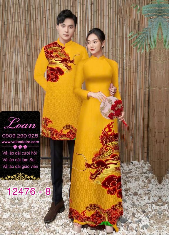 Áo Dài Đôi Nam Nữ  – Họa Tiết Rồng Vàng Mây Đỏ Quý Phái