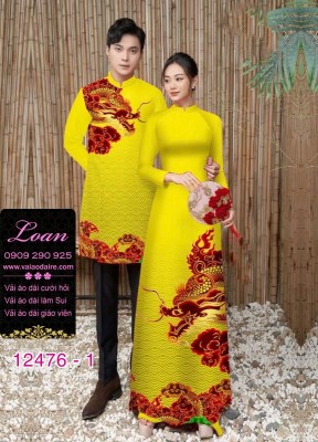 Áo Dài Đôi Nam Nữ  – Họa Tiết Rồng Vàng Mây Đỏ Quý Phái-DT12476