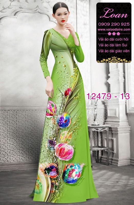 Vải áo dài hoa dọc toàn thân in 3D