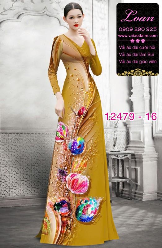 Vải áo dài hoa dọc toàn thân in 3D