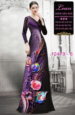 Vải áo dài hoa dọc toàn thân in 3D-DT 12479