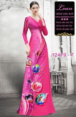 Vải áo dài hoa dọc toàn thân in 3D-DT 12479