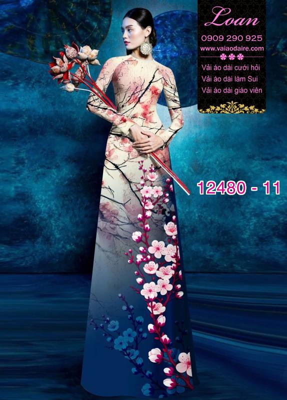 Vải áo dài hoa đào in 3D Vải áo dài hoa đào in 3D