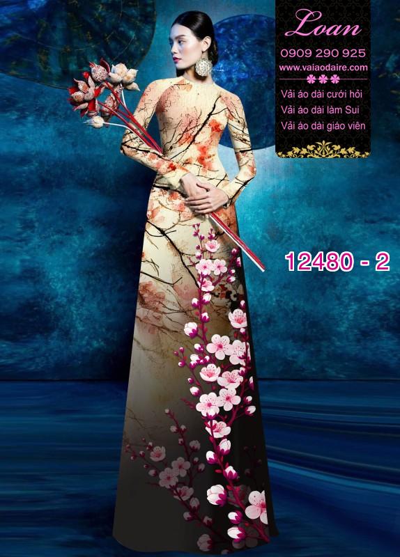 Vải áo dài hoa đào in 3D Vải áo dài hoa đào in 3D