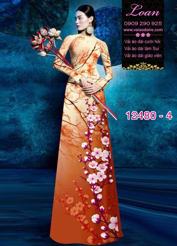 Vải áo dài hoa đào in 3D Vải áo dài hoa đào in 3D