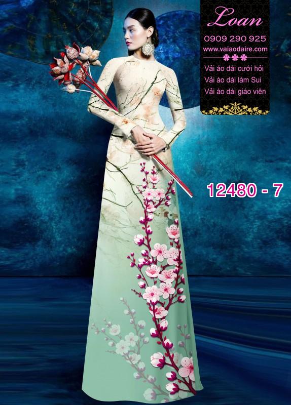 Vải áo dài hoa đào in 3D Vải áo dài hoa đào in 3D