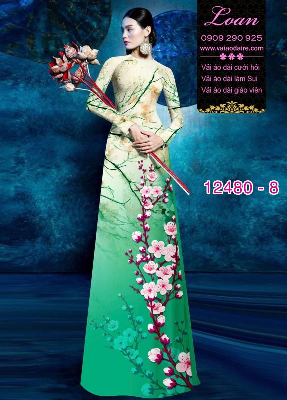 Vải áo dài hoa đào in 3D Vải áo dài hoa đào in 3D