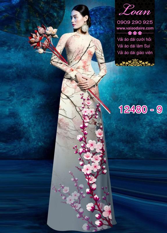 Vải áo dài hoa đào in 3D Vải áo dài hoa đào in 3D
