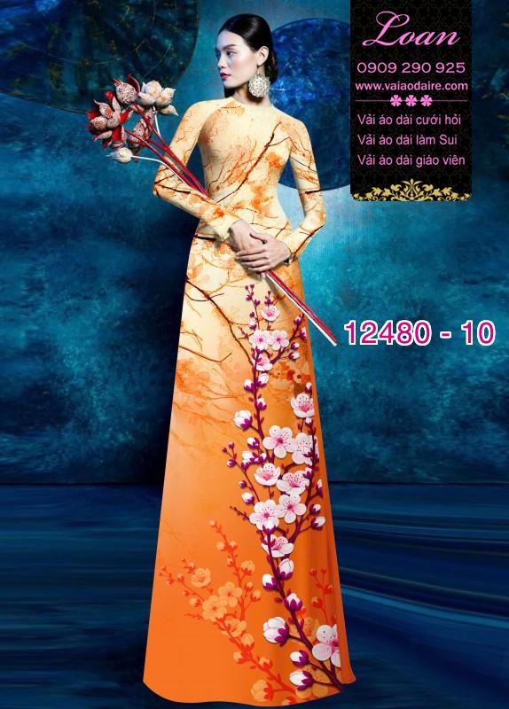 Vải áo dài hoa đào in 3D Vải áo dài hoa đào in 3D