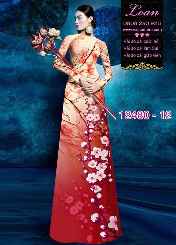 Vải áo dài hoa đào in 3D Vải áo dài hoa đào in 3D