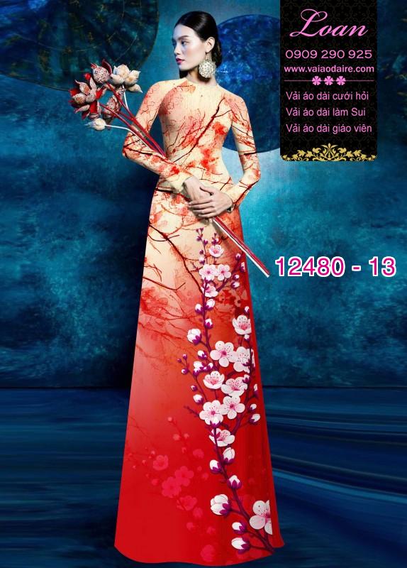 Vải áo dài hoa đào in 3D Vải áo dài hoa đào in 3D