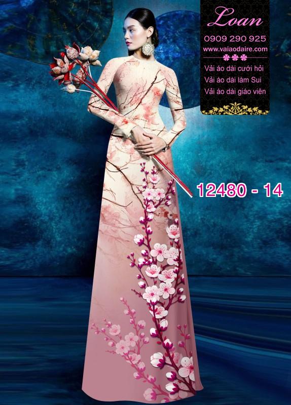 Vải áo dài hoa đào in 3D Vải áo dài hoa đào in 3D