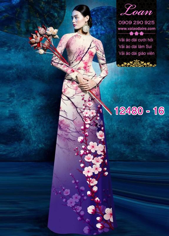 Vải áo dài hoa đào in 3D Vải áo dài hoa đào in 3D