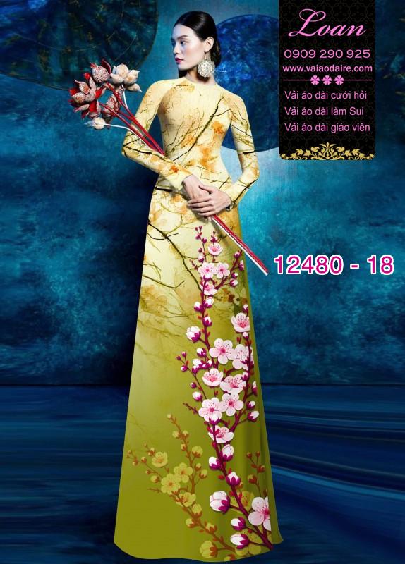Vải áo dài hoa đào in 3D Vải áo dài hoa đào in 3D