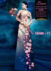 Vải áo dài hoa đào in 3D