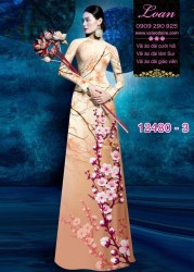 Vải áo dài hoa đào in 3D