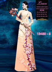 Vải áo dài hoa đào in 3D