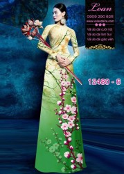 Vải áo dài hoa đào in 3D