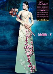 Vải áo dài hoa đào in 3D