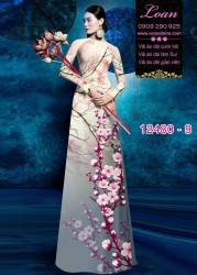 Vải áo dài hoa đào in 3D