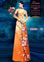 Vải áo dài hoa đào in 3D