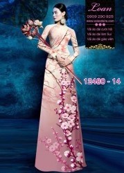 Vải áo dài hoa đào in 3D