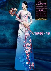 Vải áo dài hoa đào in 3D