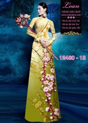 Vải áo dài hoa đào in 3D