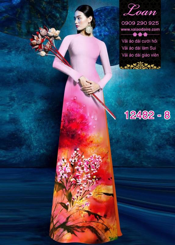 Vải áo dài hoa lan nhí in 3D