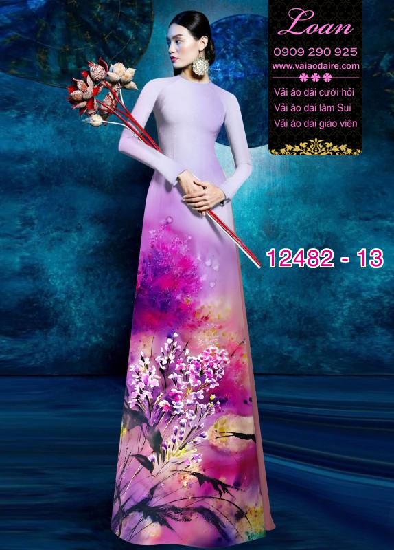 Vải áo dài hoa lan nhí in 3D