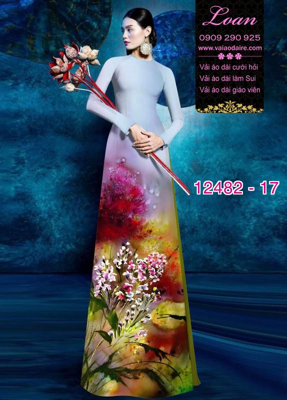 Vải áo dài hoa lan nhí in 3D