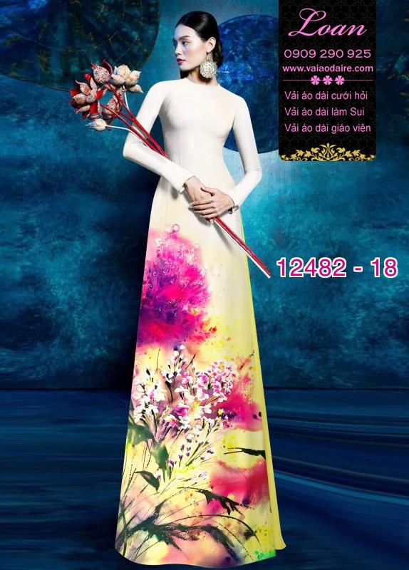 Vải áo dài hoa lan nhí in 3D