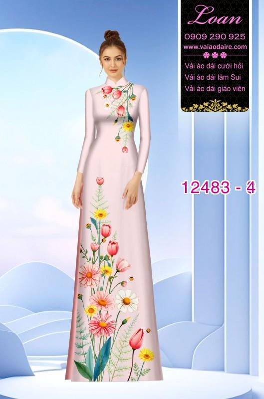 Vải áo dài hoa cúc in 3D
