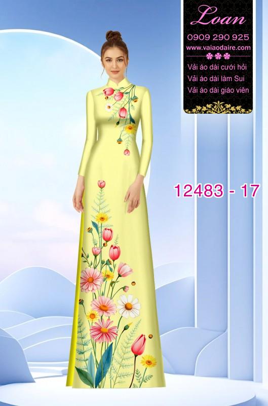 Vải áo dài hoa cúc in 3D