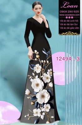 Vải áo dài hoa in 3D cực đẹp-DT 12494
