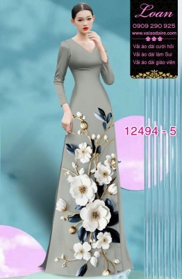 Vải áo dài hoa in 3D cực đẹp-DT 12494