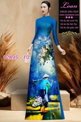 Vải áo dài hình gánh hàng rong-DT 12495