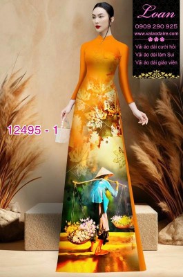 Vải áo dài hình gánh hàng rong-DT 12495