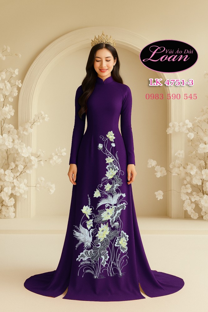 Vải áo dài thêu hoa sen Vải áo dài thêu hoa sen