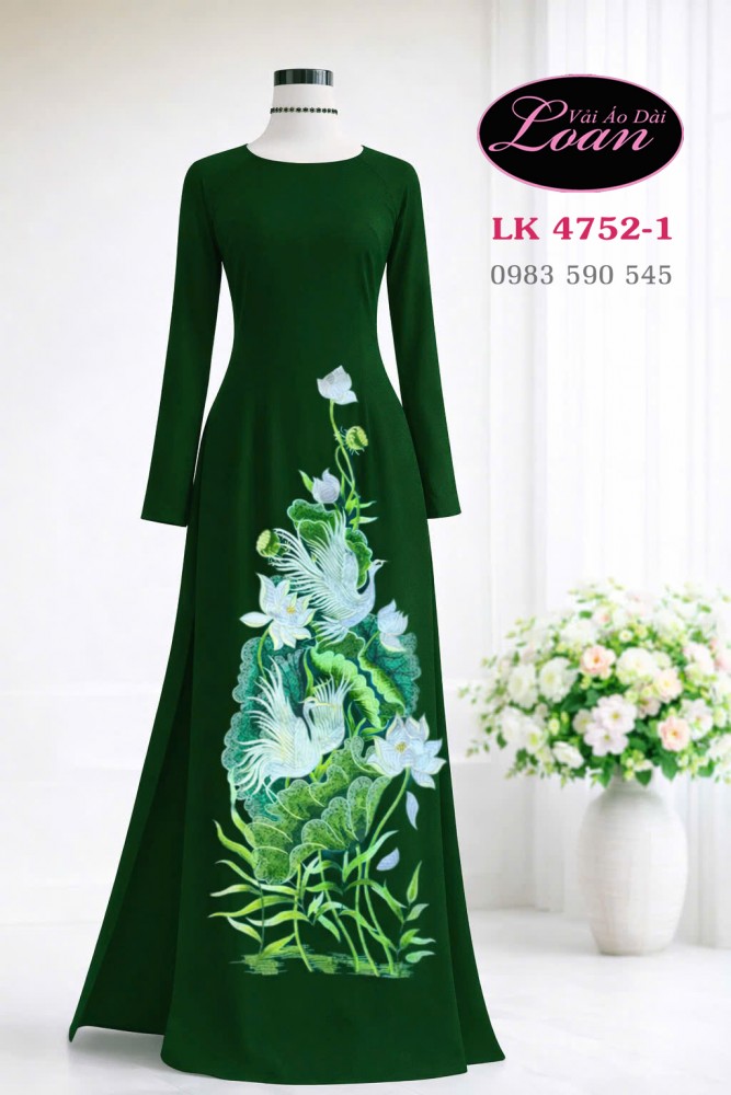 Vải áo dài thêu hoa sen - hạc