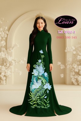 Vải áo dài thêu hoa sen - hạc-ATK 12501