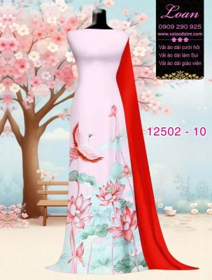 Vải áo dài sen - hạc in 3D-DT 12502
