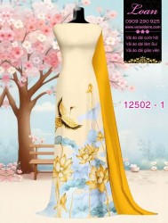 Vải áo dài sen - hạc in 3D