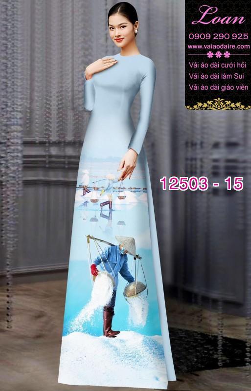 Vải áo dài hình nông dân gánh muối Vải áo dài hình nông dân gánh muối
