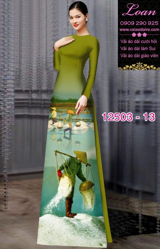 Vải áo dài hình nông dân gánh muối Vải áo dài hình nông dân gánh muối