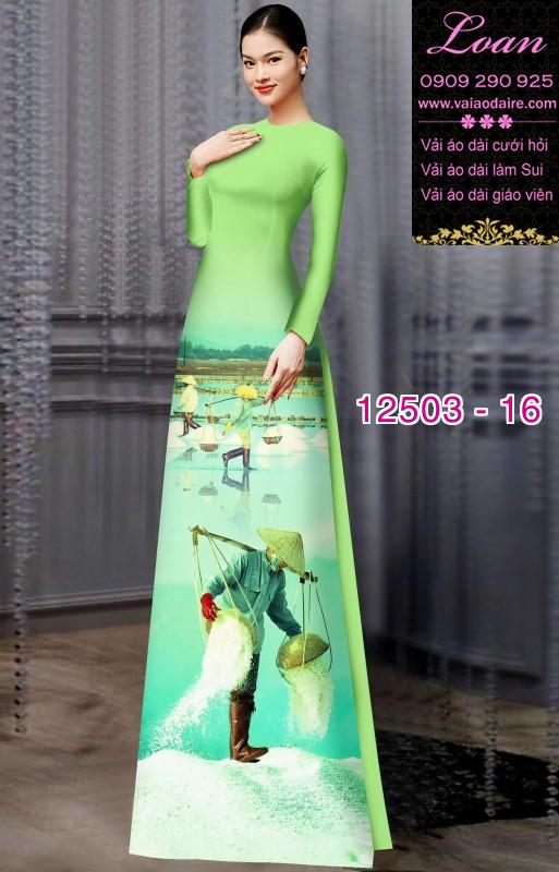 Vải áo dài hình nông dân gánh muối Vải áo dài hình nông dân gánh muối