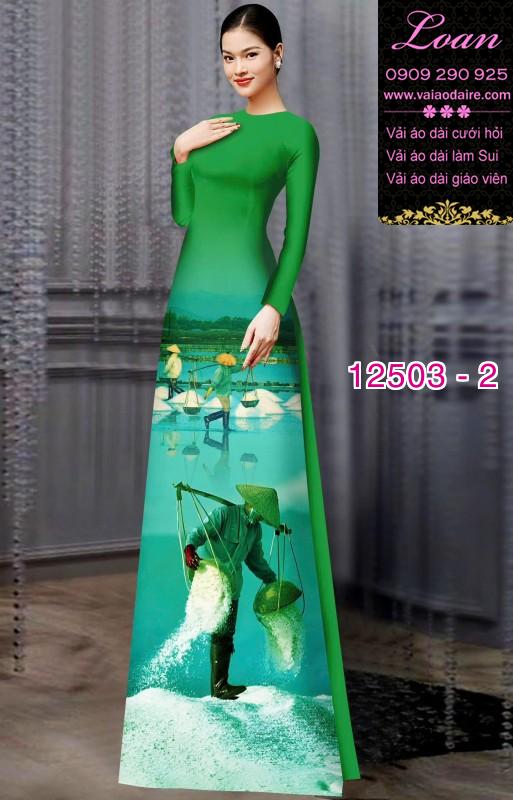 Vải áo dài hình nông dân gánh muối Vải áo dài hình nông dân gánh muối